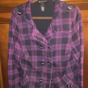 Purple and black plaid blazer